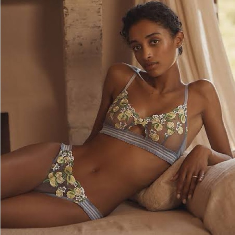 Anthropologie Lyrebird Embroidered Set Bralette & Thong